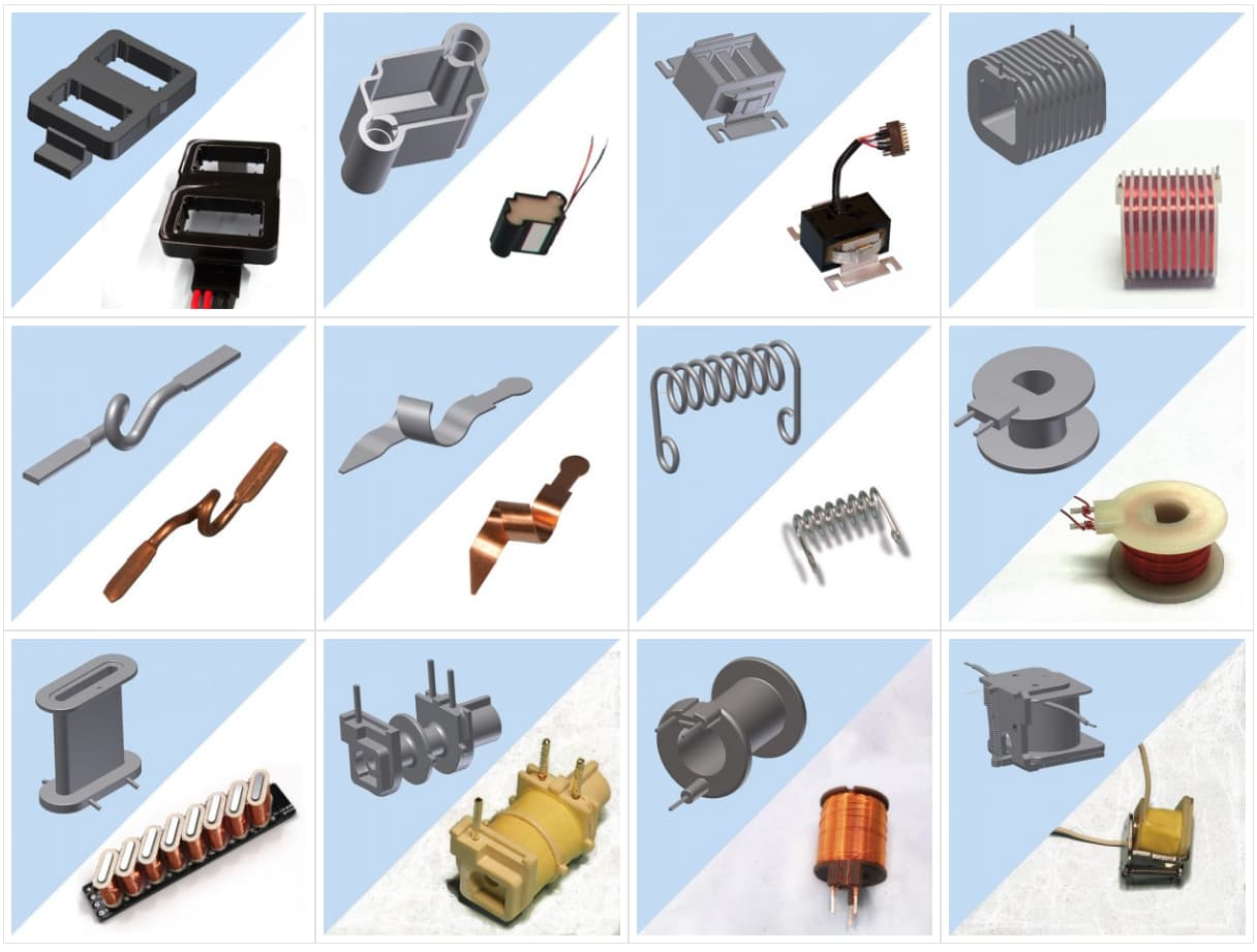 Twelve product prototypes showing before rendering and completed product